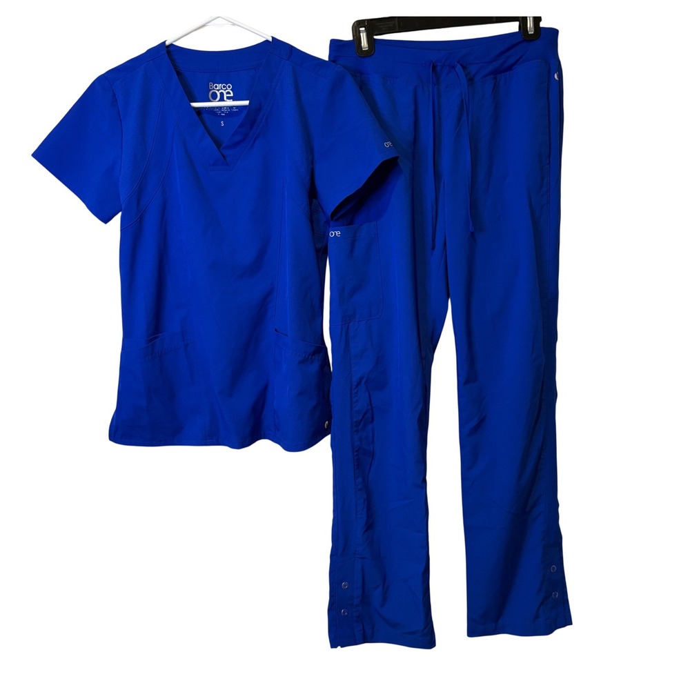 Barco One Scrub Set Womens S Blue V-Neck Top Cargo Pants Performance Lightweight